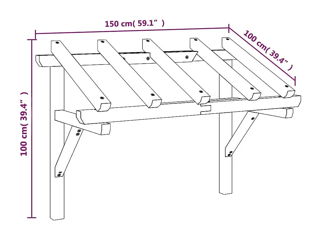 Auvent de porte 150x100x100 cm Bois de pin solide