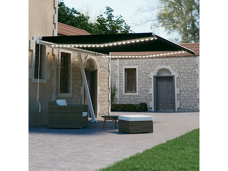 Tenda da Sole Retrattile Manuale con LED 450x300 cm Antracite