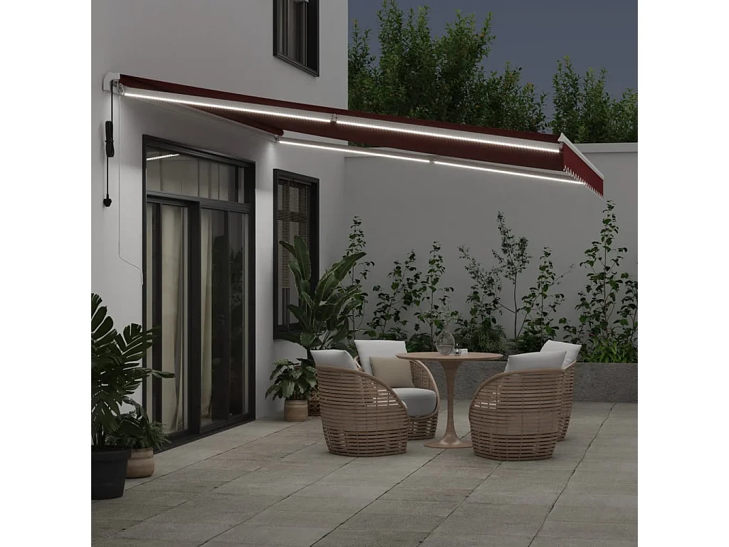 Auvent rétractable automatique avec LED bordeaux 450x300 cm