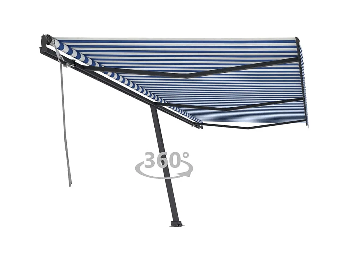 Auvent manuel rétractable sur pied 600x300 cm Bleu/Blanc