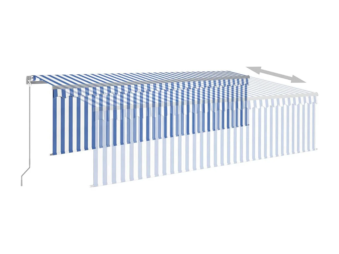 Toldo retrátil manual com estore/LED 5x3 m azul e branco