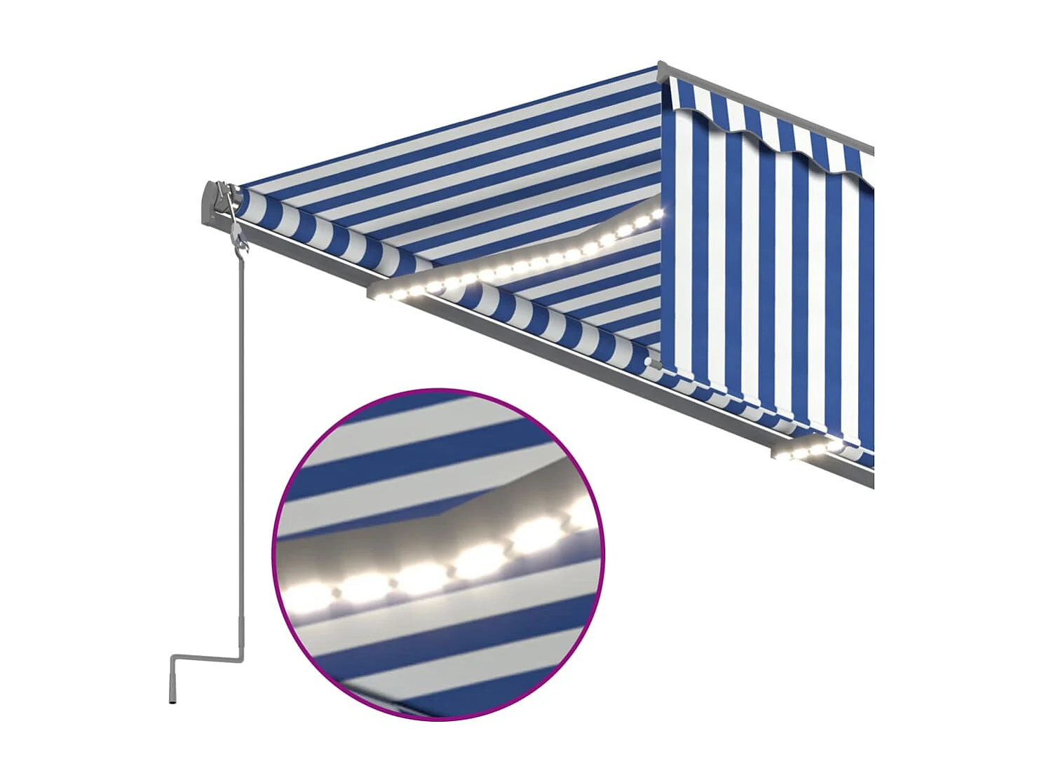 Toldo retrátil manual com estore/LED 5x3 m azul e branco