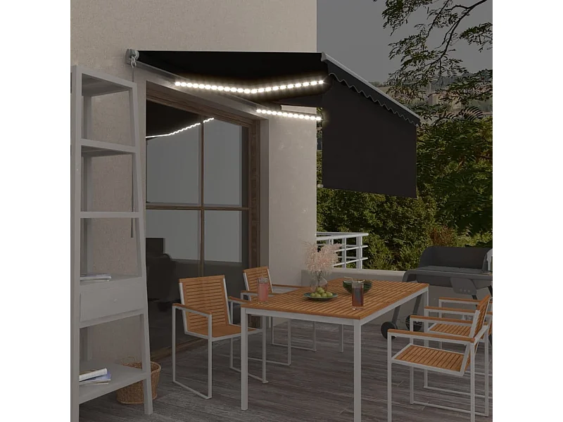 Toldo retrátil manual com estore/LED 3,5x2,5 m antracite