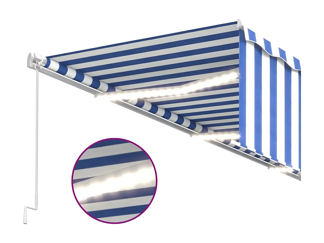 Auvent manuel rétractable avec store et LED 6x3 m Bleu et blanc