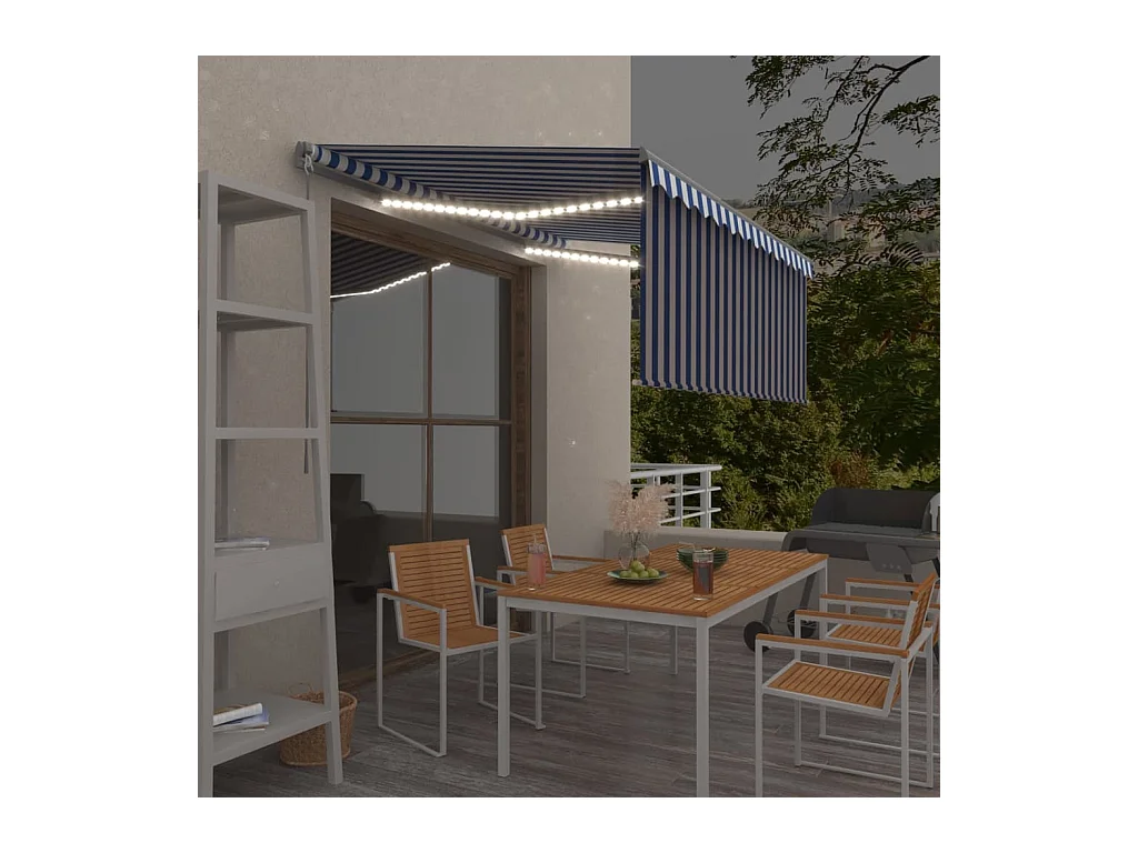 Toldo retráctil manual con persiana y LED azul y blanco 3x2,5 m