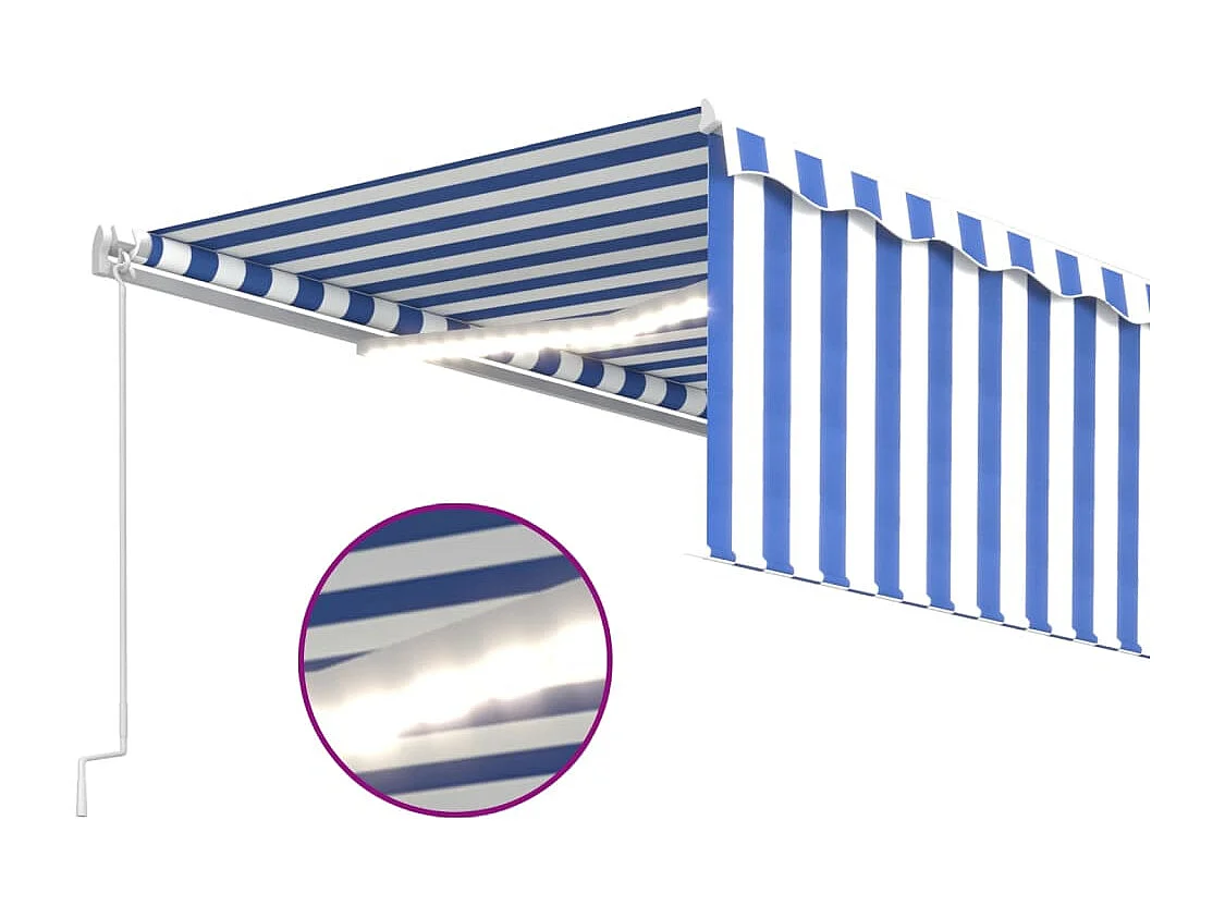 Auvent rétractable manuel avec store et LED 5x3 m Bleu et blanc