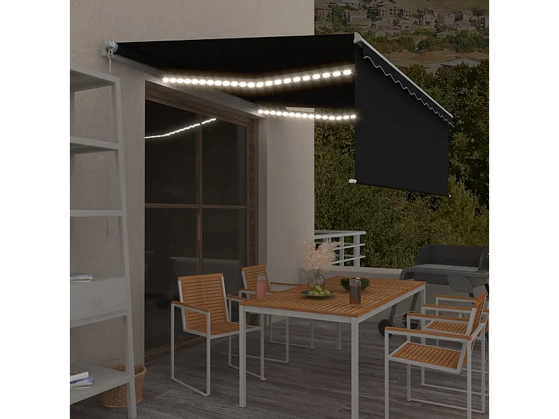 Auvent manuel rétractable avec store et LED 4x3 m Anthracite