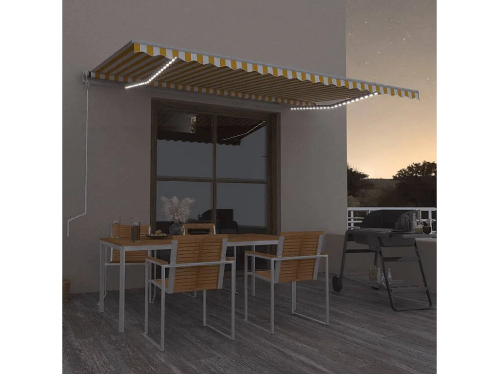 Toldo automático LED sensor de viento amarillo/blanco 500x300cm
