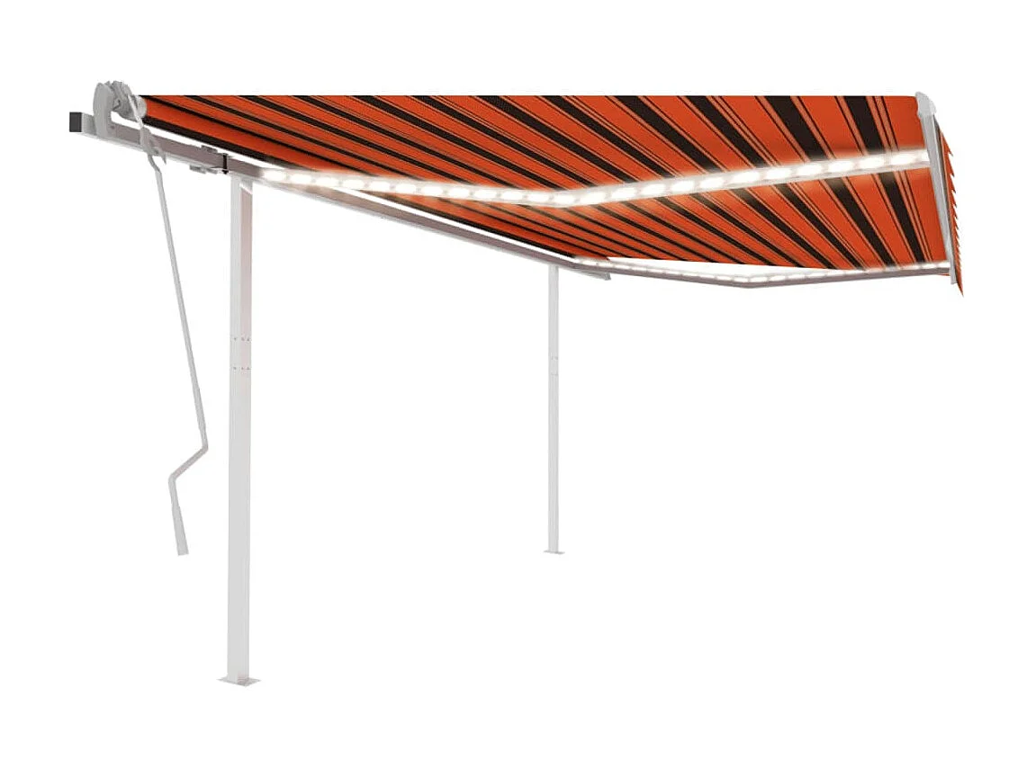 Toldo manual retráctil con luz LED naranja y marrón 4x3 m