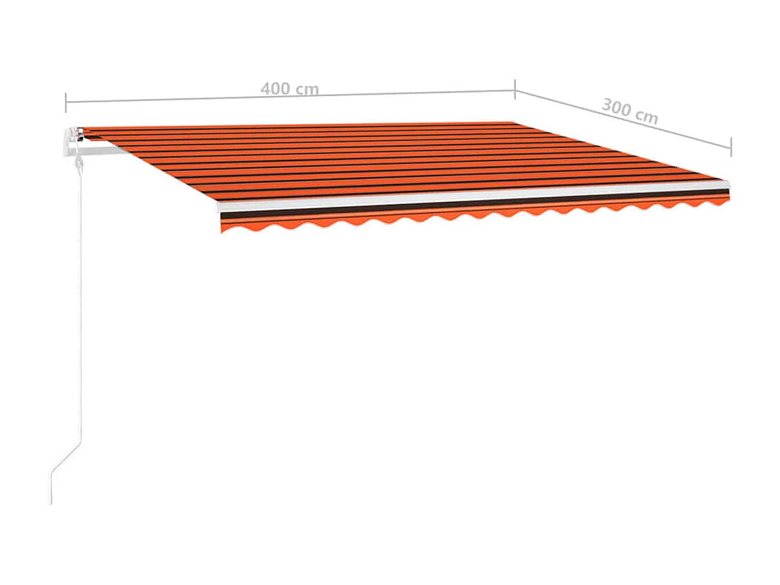 Toldo manual retráctil con luz LED naranja y marrón 4x3 m