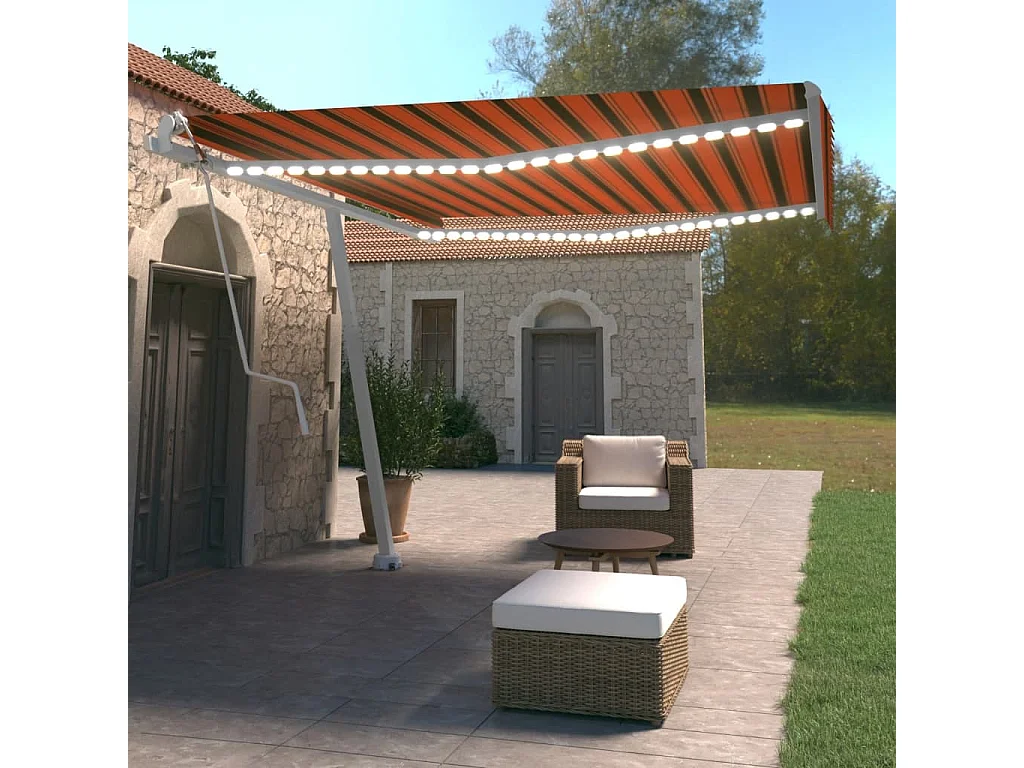 Tenda Automatica Sensore Vento e LED 400x350 cm Arancio Marrone