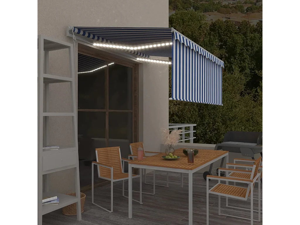 Auvent automatique store capteur de vent LED Bleu/blanc