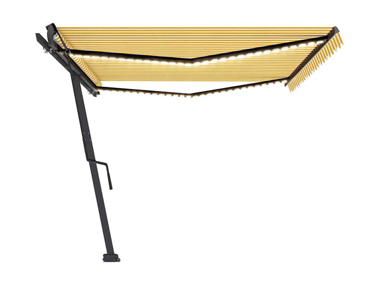 Tenda da Sole Retrattile Manuale LED 500x300 cm Gialla Bianca