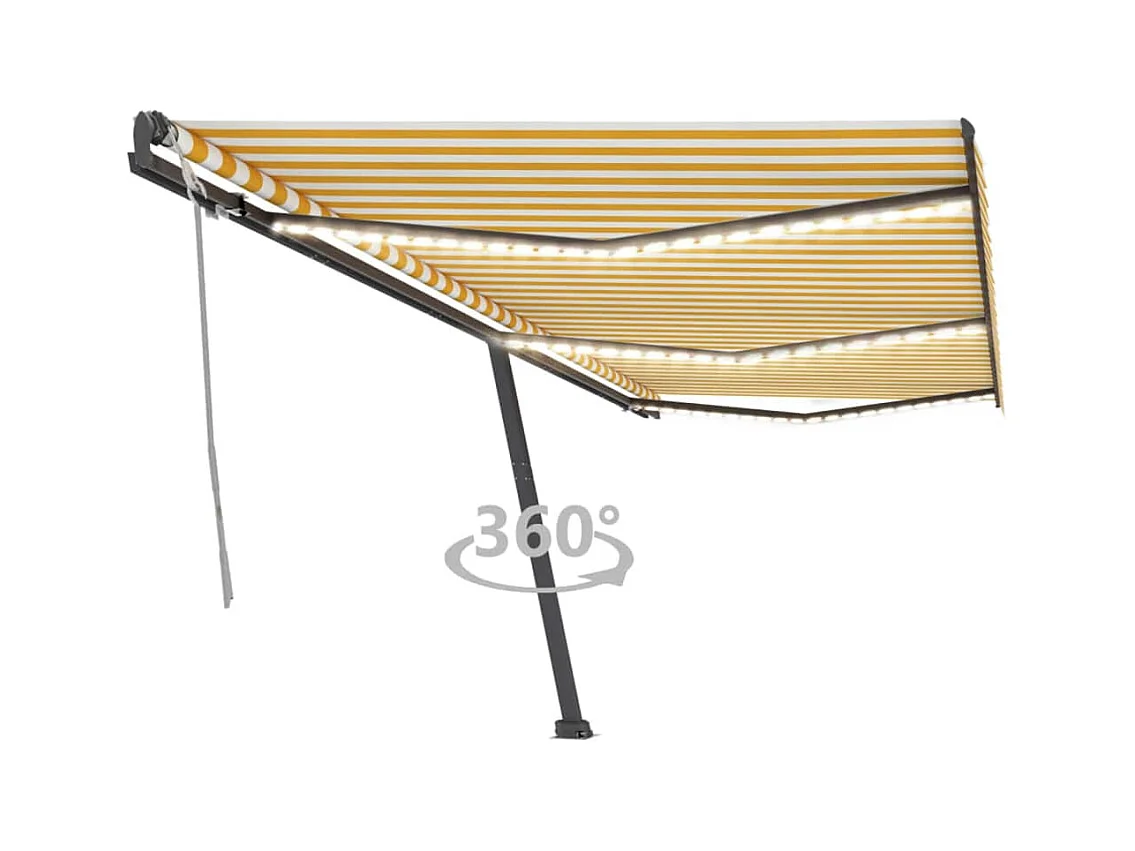Auvent manuel rétractable avec LED 600x300 cm Jaune et blanc