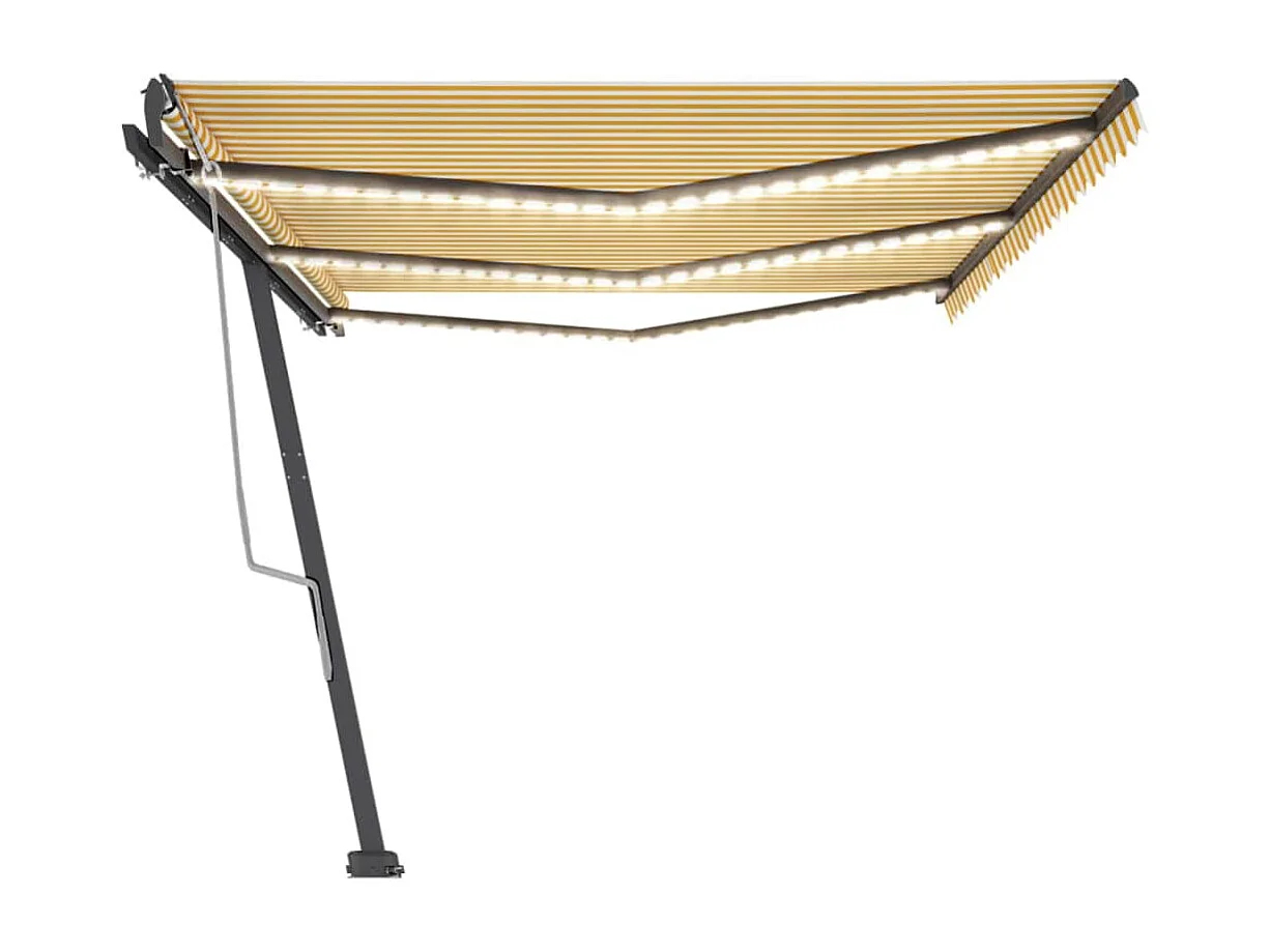 Markise Manuell Einziehbar mit LED 600x300 cm Gelb Weiß