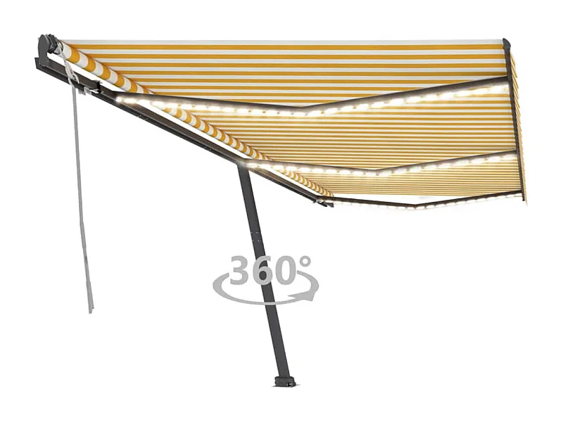 Markise Manuell Einziehbar mit LED 600x300 cm Gelb Weiß
