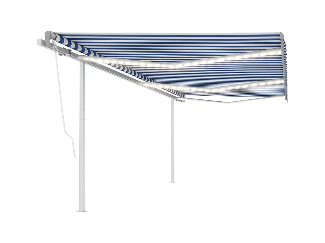 Tenda da Sole Retrattile Manuale con LED 6x3 m Blu e Bianco