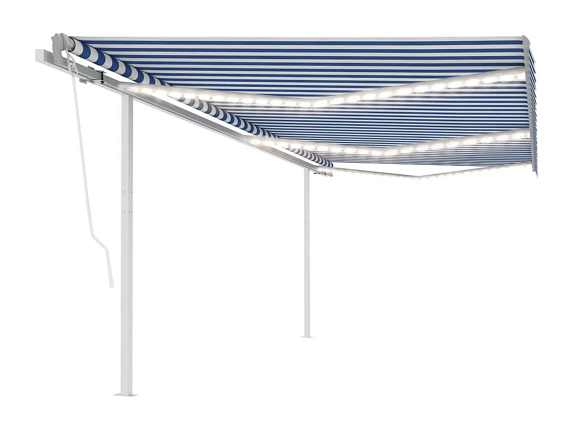 Tenda da Sole Retrattile Manuale con LED 6x3 m Blu e Bianco