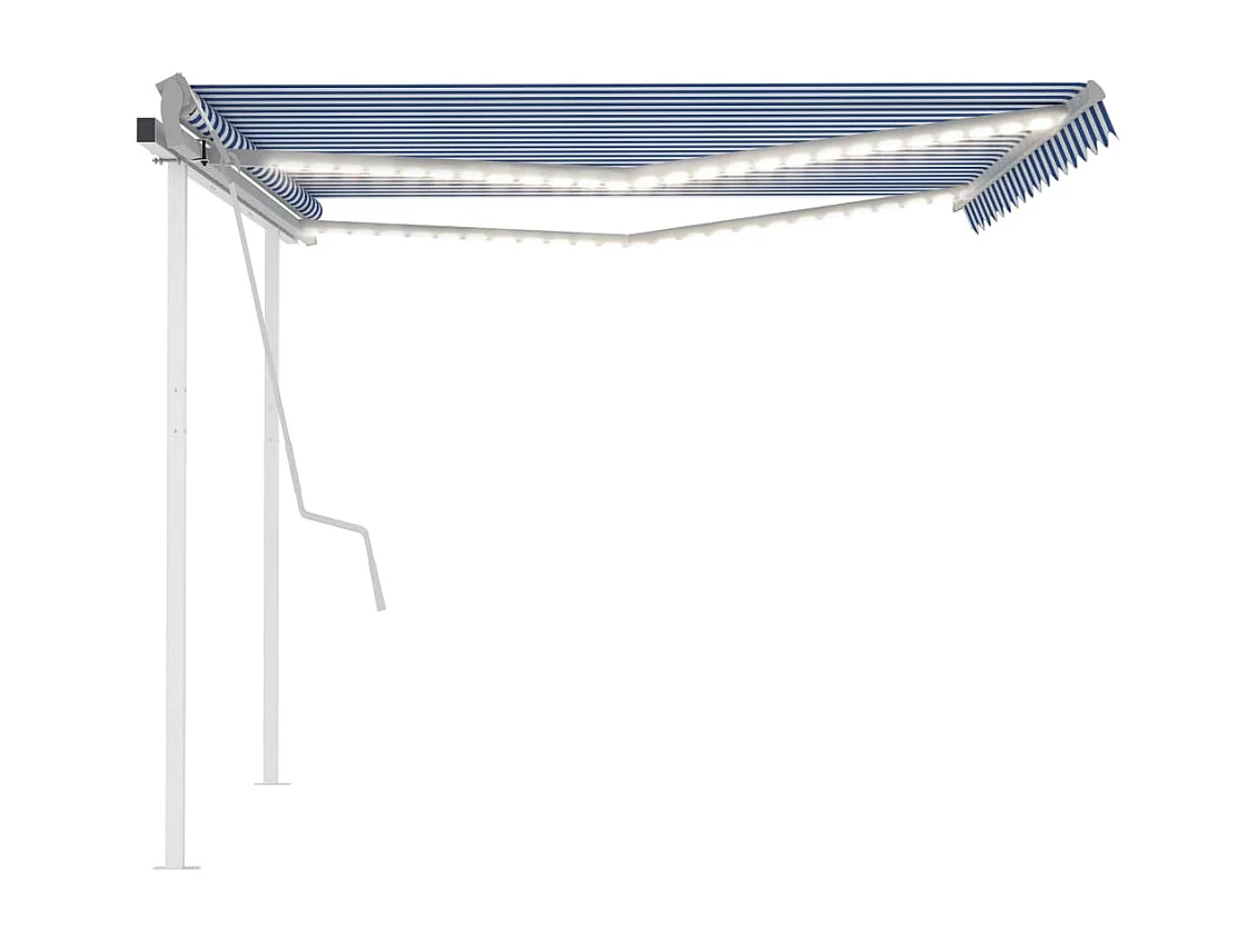Tenda da Sole Retrattile Manuale con LED 4x3 m Blu e Bianca