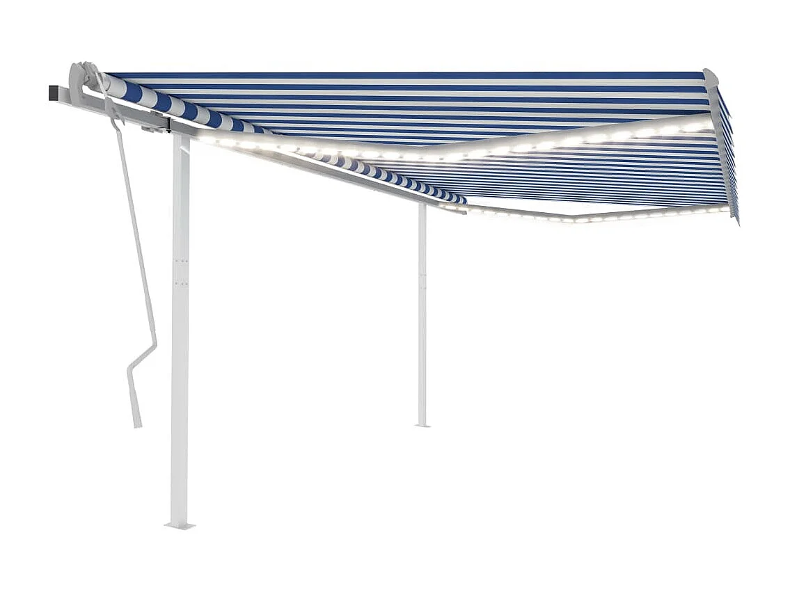 Auvent manuel rétractable avec LED 4x3 m Bleu et blanc