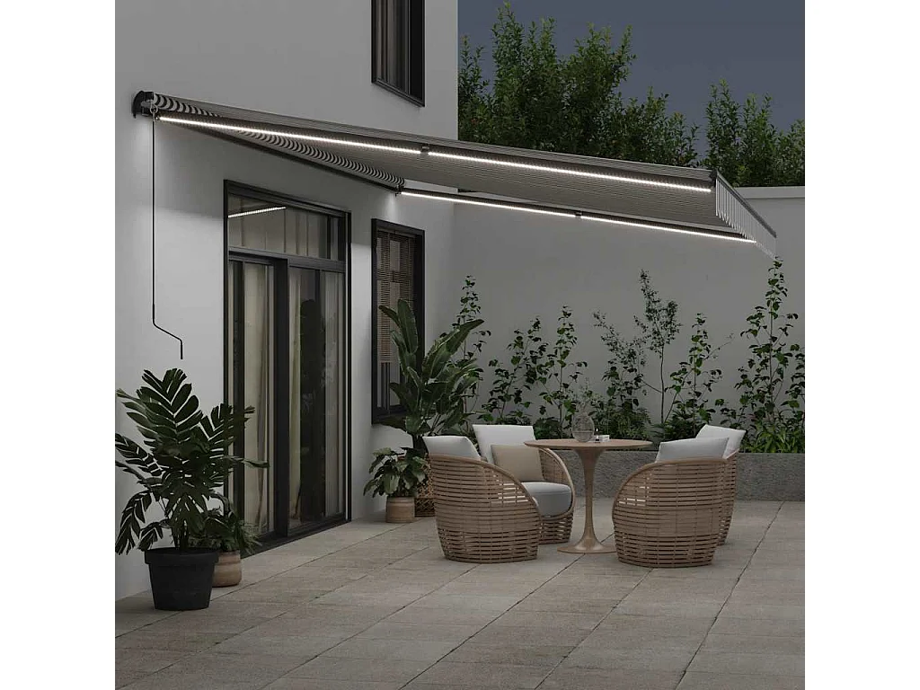 Toldo retrátil manual com luzes LEDs 600x300cm antracite/branco