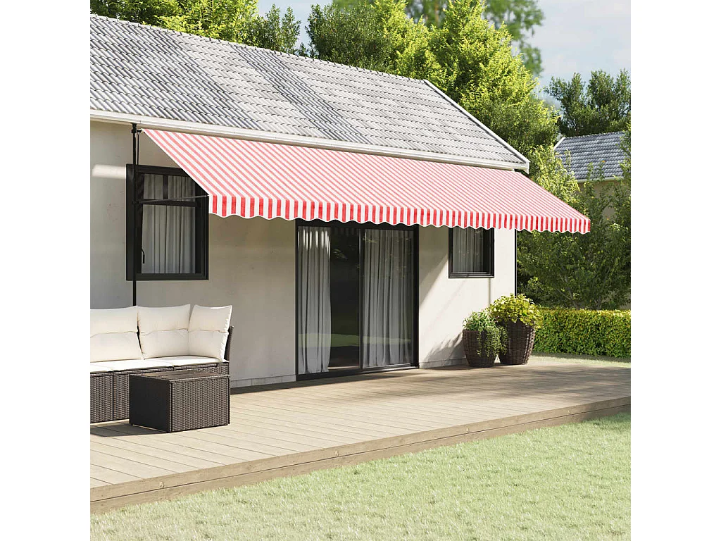 Tela de cenefa de toldo de repuesto rayas rojo y blanco 6 m