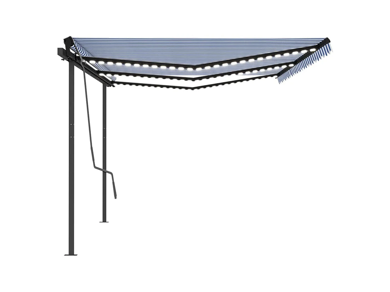 Luifel handmatig uittrekbaar met LED 6x3 m blauw en wit