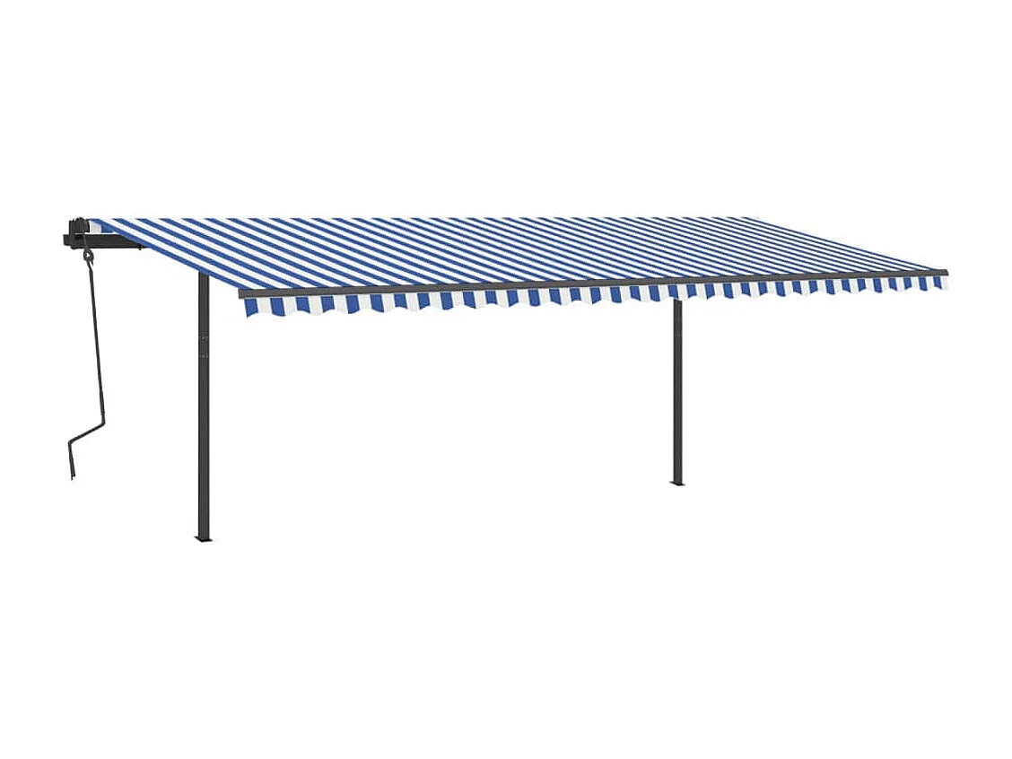 Toldo retráctil manual con luz postes azul y blanco 6x3 m