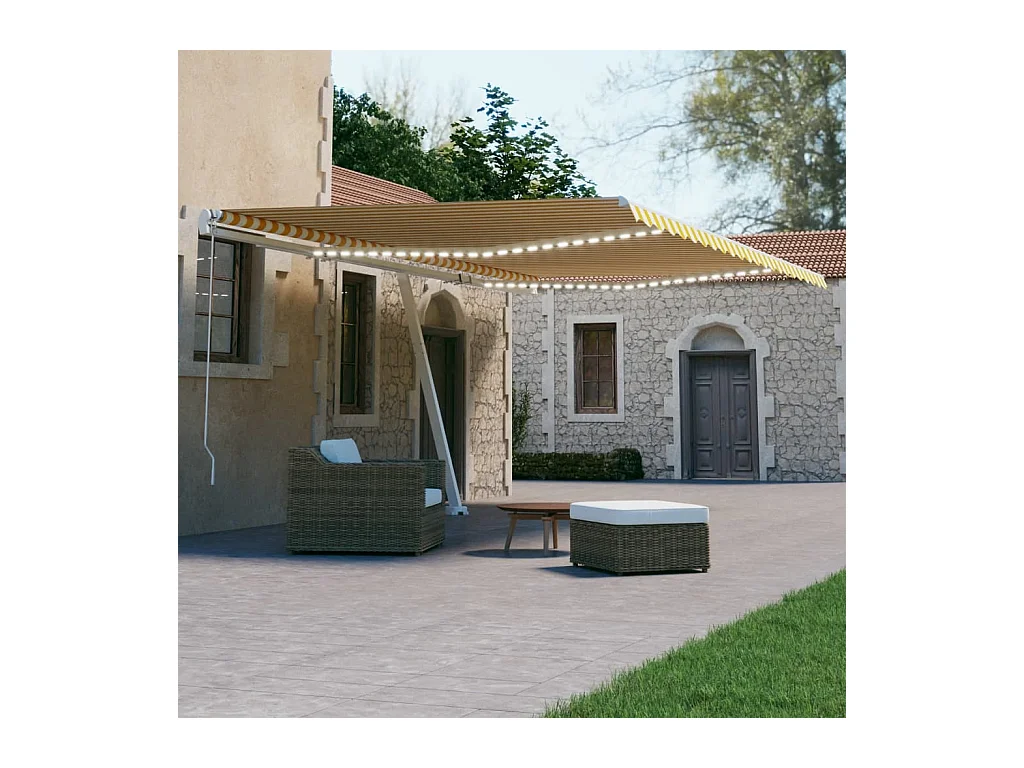 Luifel automatisch met LED en windsensor 500x300 cm geel en wit
