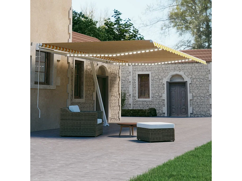 Auvent automatique capteur de vent/LED 500x300cm Jaune et blanc