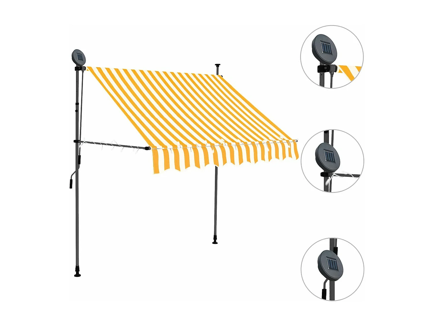 Tenda da Sole Retrattile Manuale LED 100 cm Bianca e Arancione