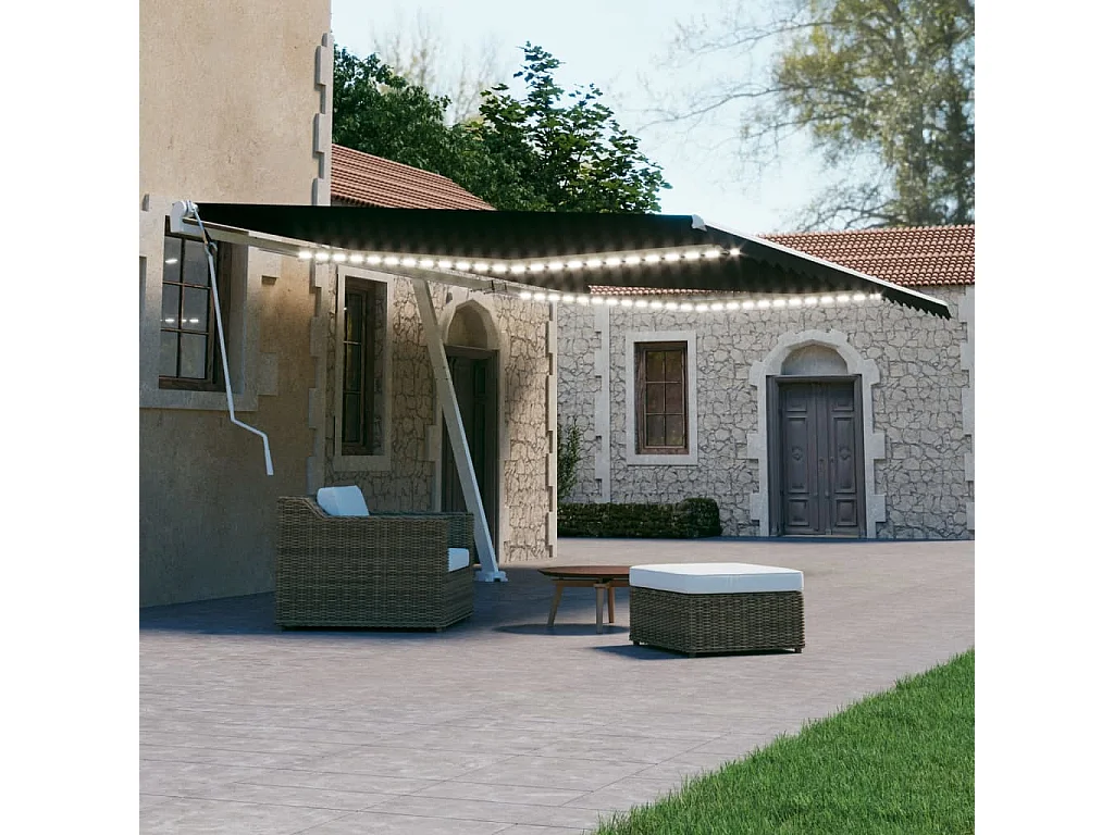 Auvent manuel rétractable avec LED 600x300 cm Anthracite