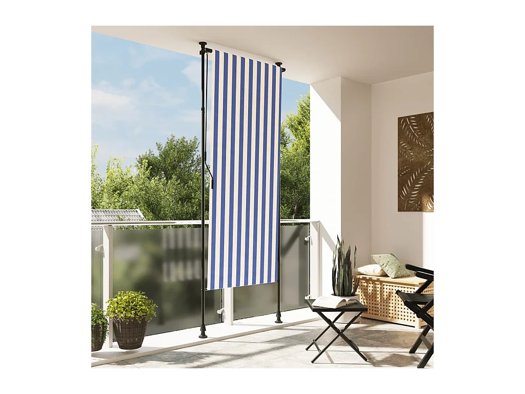 Store roulant d'extérieur bleu et blanc 100x270 cm tissu acier