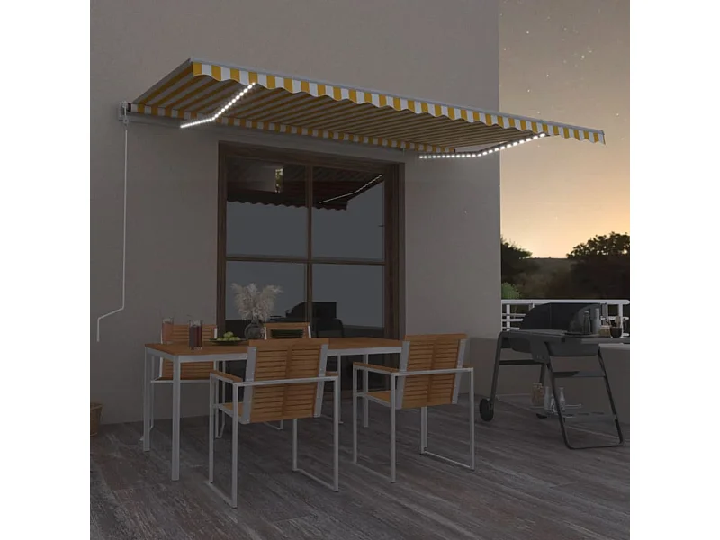 Toldo retrátil manual com LED 500x300 cm amarelo e branco