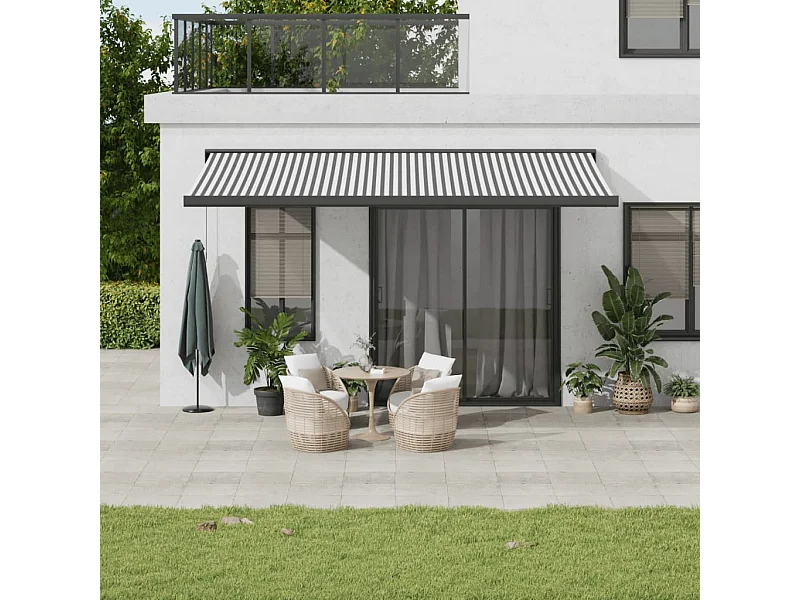 Toldo retrátil 5x3 m tecido e alumínio antracite e branco