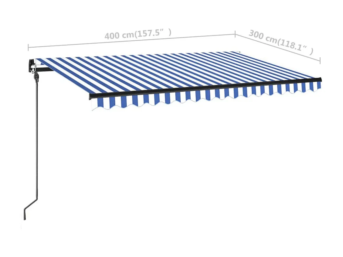 Toldo retráctil manual con LED azul y blanco 400x300 cm