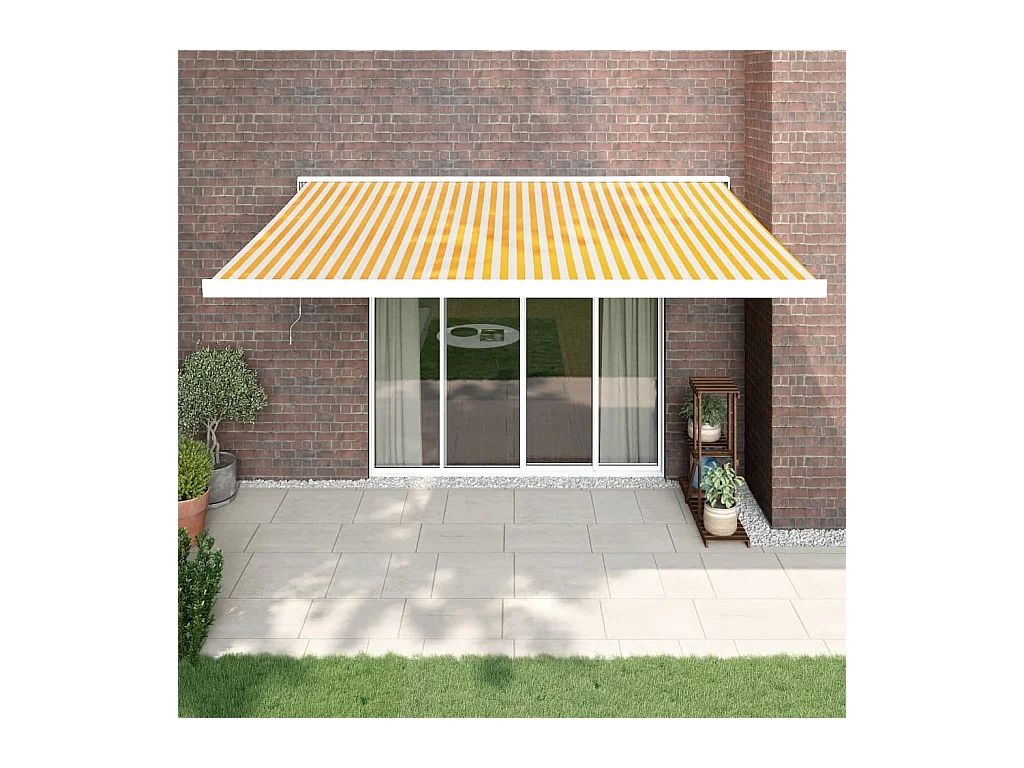 Tenda Sole Retrattile Gialla e Bianca 4x3 m Tessuto e Alluminio