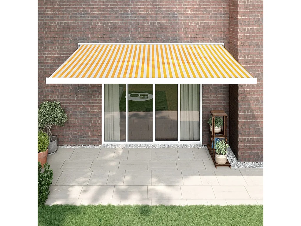 Auvent rétractable jaune et blanc 4x3 m tissu et aluminium