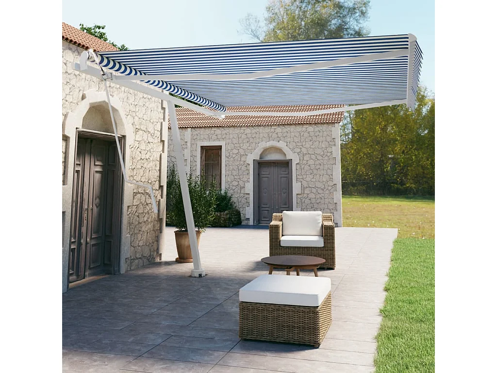 Toldo automático independente 450x350 cm azul e branco