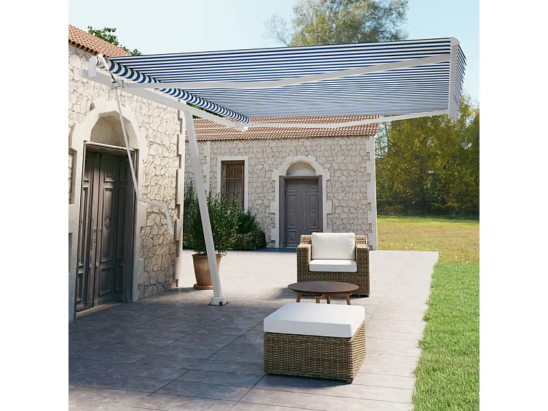 Luifel vrijstaand automatisch 450x350 cm blauw en wit