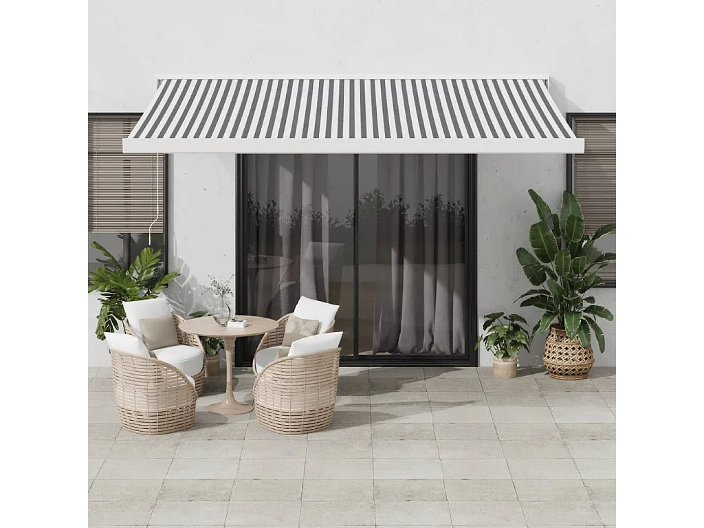 Toldo retráctil aluminio y tela gris antracita y blanco 4x3 m