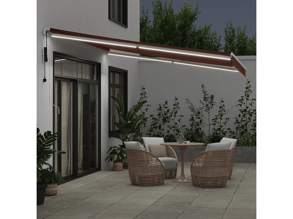 Tenda da Sole Retrattile Automatica con LED Marrone 400x300 cm