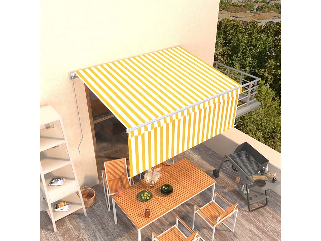 Tenda da Sole Retrattile con Parasole 3,5x2,5m Gialla e Bianca