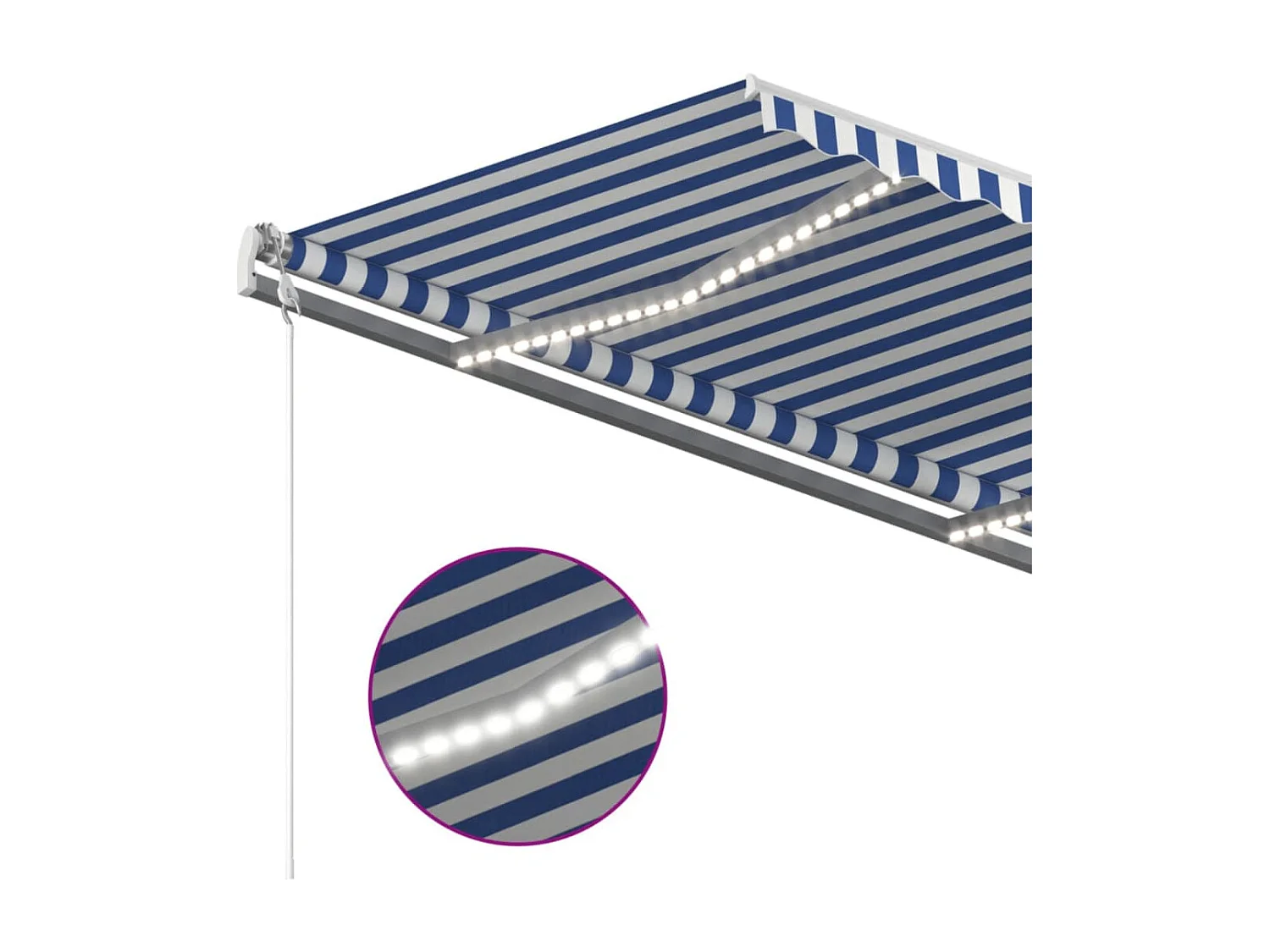 Toldo retrátil manual com LED 450x350 cm azul e branco