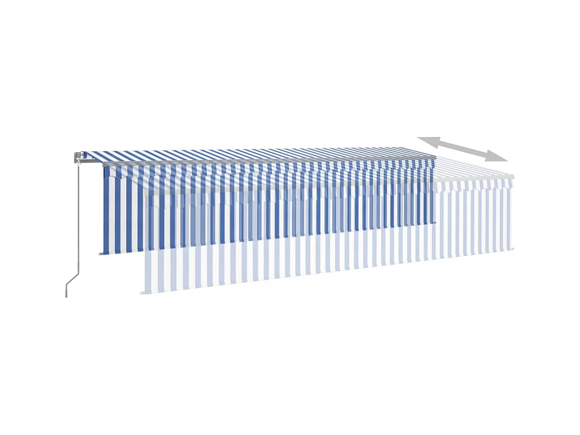Auvent manuel rétractable avec store et LED 6x3 m Bleu et blanc