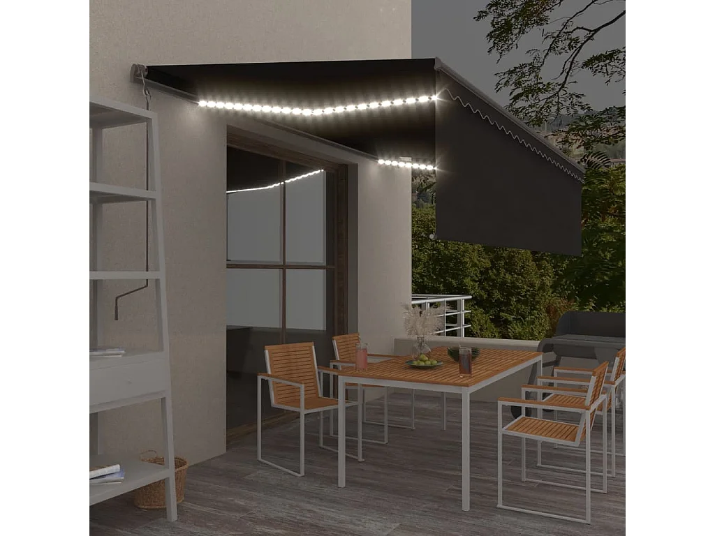 Markise Manuell Einziehbar mit Rollo & LED 5x3 m Anthrazit
