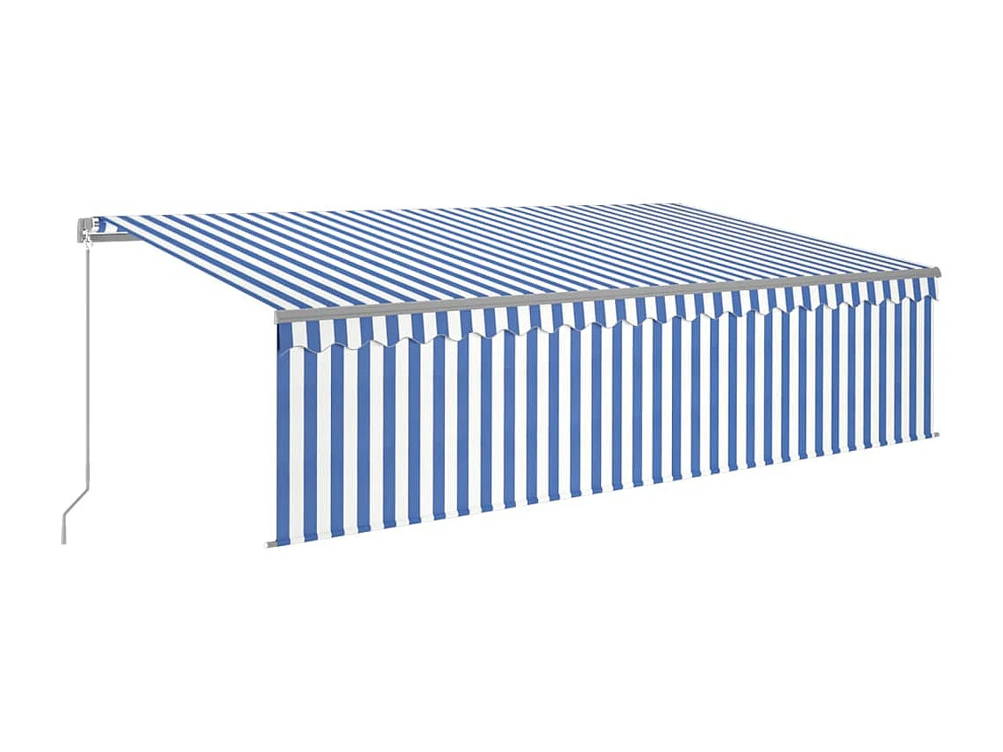 Toldo retráctil manual con persiana azul y blanco 5x3 m