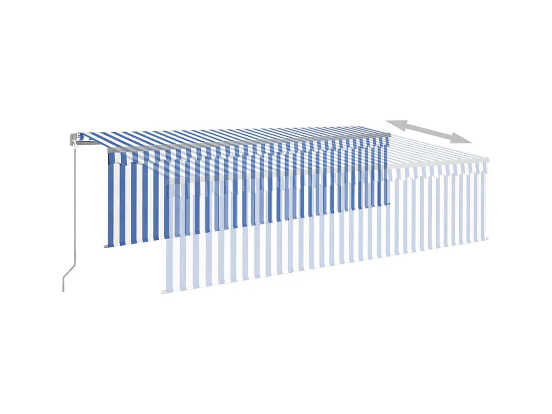 Auvent rétractable manuel avec store 5x3 m Bleu et blanc