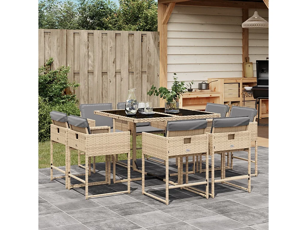 Ensemble à manger de jardin et coussins 9 pcs mélange beige