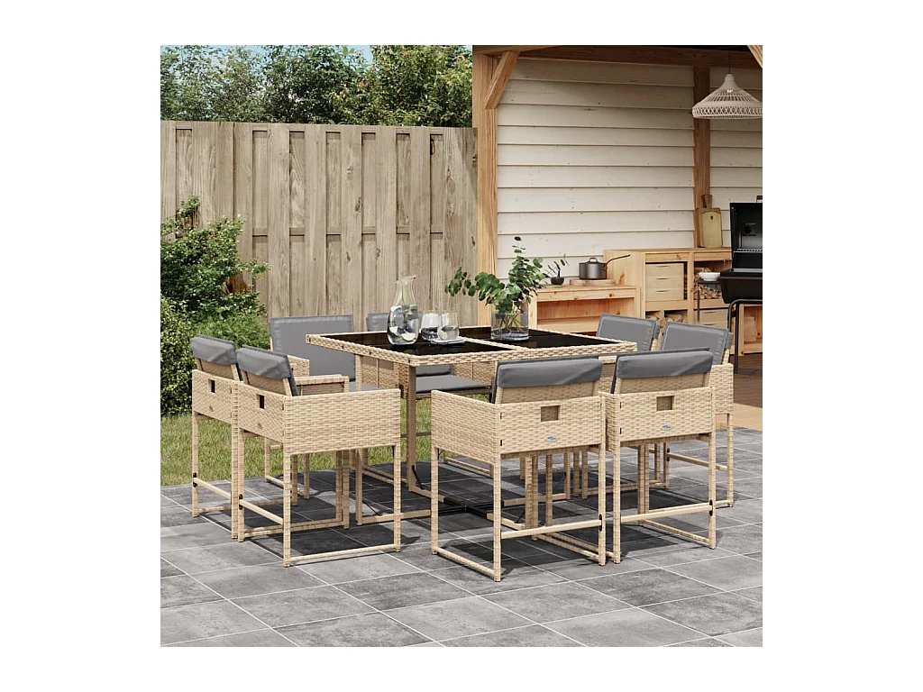 Ensemble à manger de jardin et coussins 9 pcs mélange beige